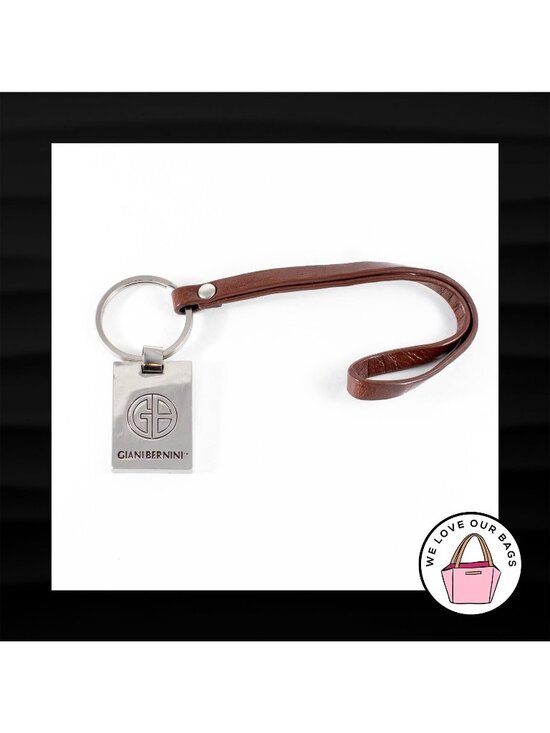 Giani Bernini Handbags - GIANI BERNINI SILVER BROWN LEATHER LOOP STRAP KEY FOB BAG CHARM KEYCHAIN HANGTAG